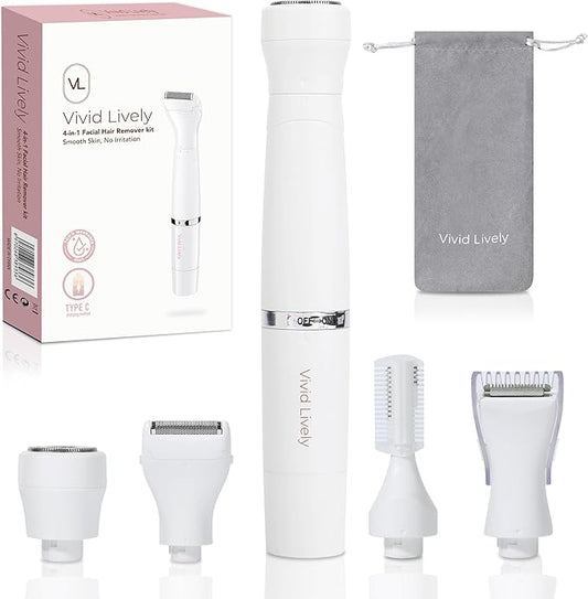 4-in1 Facial Hair Removal for Women, Painless Electric Face Shaver, USB Rechargeable, Ease of Use, Portable-Velvo Beauty
