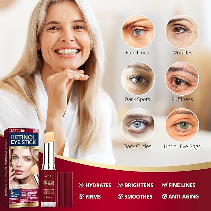Retinol Under Eye Brightener Stick, Dark Circles Under Eye Treatment for Women with 5% Hyaluronic Acid Complex - Anti Aging Eye Cream for Puffiness and Bags Hydrates, Firms and Brightens Eyes 0.1oz(3g) 2 pack-Velvo Beauty