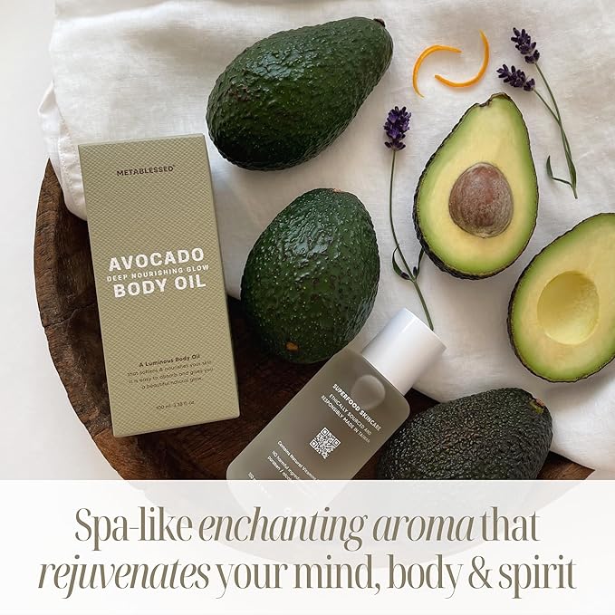 Avocado Dry Body Oil - Deep Nourishing Glow, Fast Absorbing & Non-Greasy Body Moisturizer. Luxurious Soothing Aromatherapy. Sensitive Skin Safe, Clean Beauty 3.38 fl. oz-Velvo Beauty