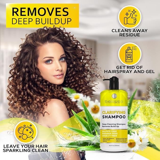 Clarifying Shampoo for Women and Men - Ideal for Oily Hair and Build Up - Gentle, Moisturizing Sulfate Free Formula - Safe for Color Treated, Curly Perms and Dry Scalps - Remove Chlorine for Swimmers-Velvo Beauty