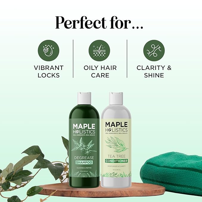 Shampoo and Conditioner for Oily Hair and Scalp - Sulfate and Paraben Free Shampoo and Conditioner Set for Oily Hair Care with Deep Cleansing Tea Tree Oil - Color Safe & Cruelty Free (8 Fl Oz)-Velvo Beauty