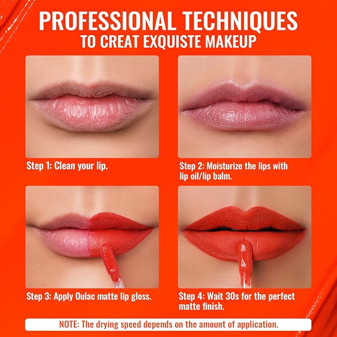 Oulac Matte Liquid Orange Lipstick for Women, Long Lasting Lipstick Waterproof Lip Stain, No Transfer, Creamy High Pigmented Formula with Rose Oil, Vegan & Cruelty-Free,Orange Red M07-Velvo Beauty