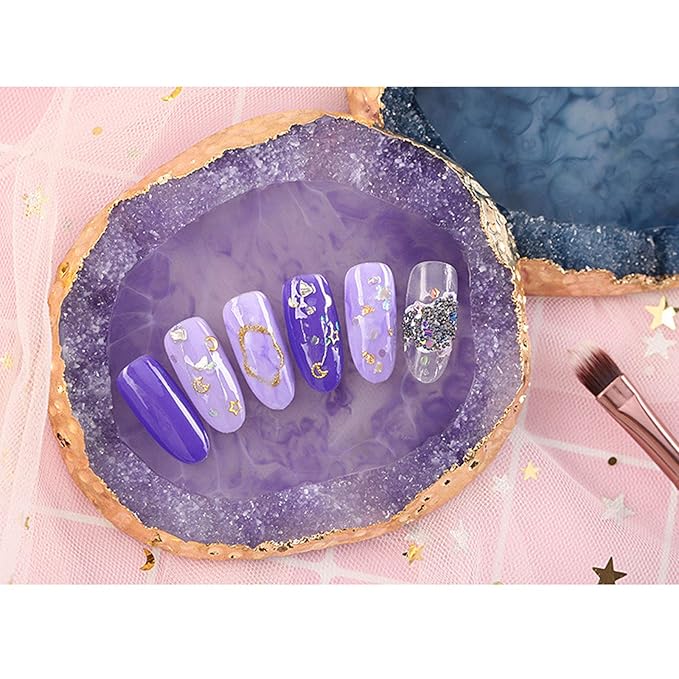 MISUD Resin Nail Art Palette, Golden Edge Paint Drawing Color Palette, Agate Nail Palette Manicure Nail DIY Tool (Purple)-Velvo Beauty