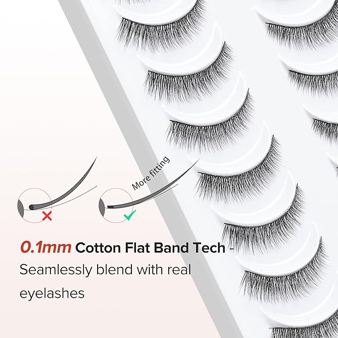 Natural Lashes 7MM Extra Short Eyelashes Natural Cat Eye Lashes 10 Pair False Eyelashes Wispy Eye Lashes Pack C Curl Strip Lashes 3D Volume Short Lashes Siligli Eyelashes-Velvo Beauty