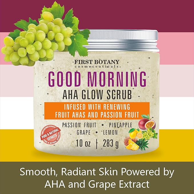 First Botany Body Scrub - Natural Exfoliating Salt Scrub & Body and Face Souffle helps with Moisturizing Skin, Acne, Cellulite, Dead Skin Scars, Wrinkles (10 fl oz, AHA Passion Fruit)-Velvo Beauty