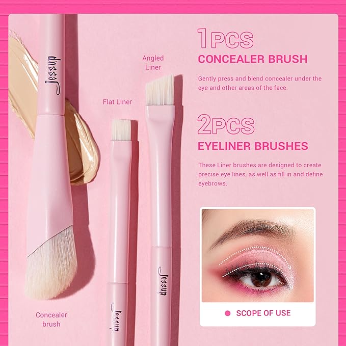 Jessup Eyeshadow Brush Set 10Pcs Pink Eye Makeup Brushes Concealer Brush Premium Synthetic Eye shadow Eyeliner Smudge Crease Blending Brush for Makeup, T496-Velvo Beauty