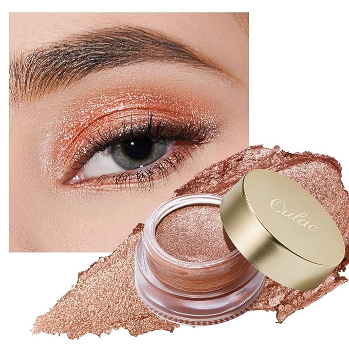 Oulac Warm Peach Glitter Cream Eyeshadow also as Highlighter, Large Capacity with Moisturizing Smooth Formula. Highly Pigmented Shimmer Eye Makeup.Waterproof,6g (08)-Velvo Beauty