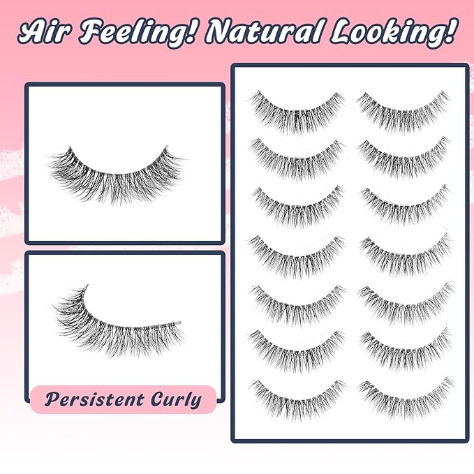 Natural Lashes Wispy Eyelashes 11MM Short Eye Lashes Pack 3D Volume Strip Lash Pack False Eyelashes Natural Look 7 Pair Siligli-Velvo Beauty