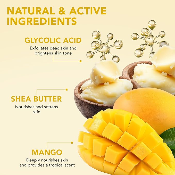Botanic Hearth Mango Swirl Body Scrub - 8.8 fl oz - Exfoliating & Moisturizing Scrub for Smooth, Radiant Skin - Infused with African Shea & Glycolic Acid | 3 in 1 Scrub-Velvo Beauty