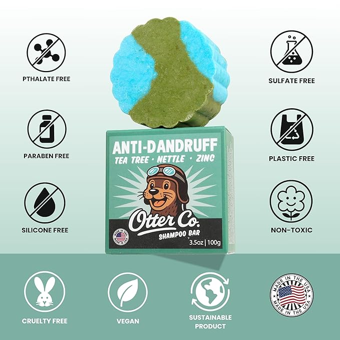 Otter co. Anti Dandruff Tea Tree Shampoo Bar – Nettle, Zinc, Green Tea, Apple Cider Vinegar, Anti Fungal Shampoo – Vegan, Natural, Cruelty & Sulfate Free – All Hair Types & Dry Scalp, USA Made-Velvo Beauty