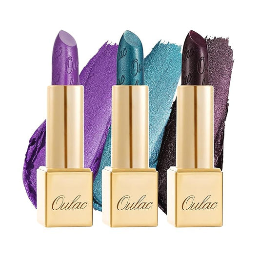 Oulac Metallic Lipstick Set 3PCS High Impact Lipcolor with Moisturizing Formula, Vegan Beauty, Full-Coverage Lip Color, Gift Lipstick for Women, 4.3g X 3PCS, 16+20+21-Velvo Beauty