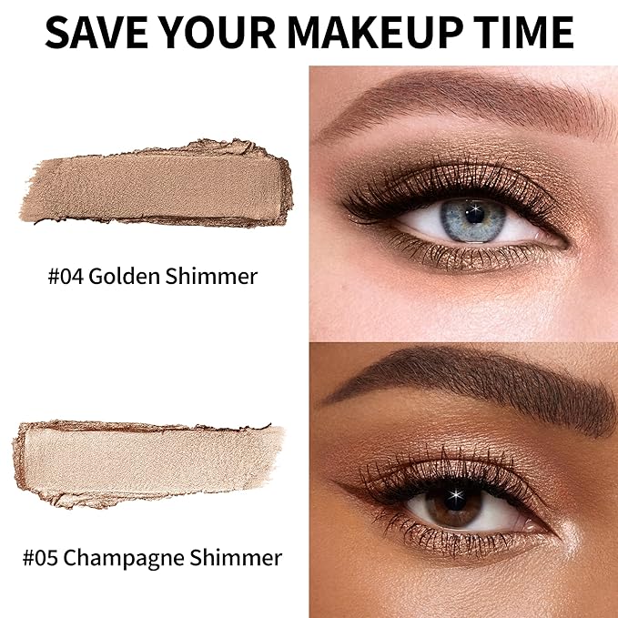 FV Waterproof Eyeshadow Stick Duo,Long-Lasting Cream Eye Shadow Makeup Sets, High Pigmented Eyeshadow Pencil with Shimmer Finish, Natural Look (Golden & Champagne)-Velvo Beauty