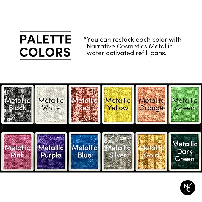 Metallic 12-Color Palette - Luxurious Water-Activated Makeup for Face & Body - Shimmering Shades for SFX, Cosplay, Theater, Film & TV Makeup Artists-Velvo Beauty