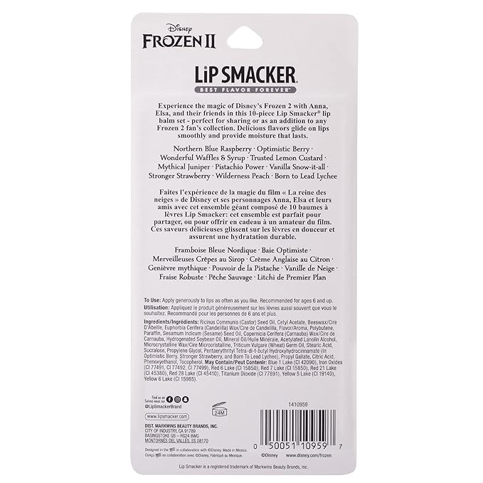 Lip Smacker Disney Frozen 2 Party Pack - 10 Moisturizing Lip Balms, Clear Matte, Hydrating & Protecting - Cruelty-Free- Frozen 2-Velvo Beauty