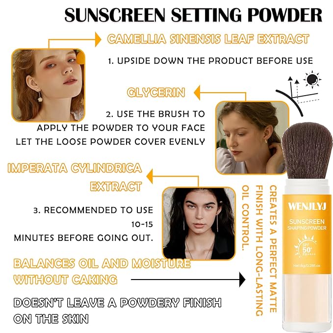 Mineral Sunscreen Setting Powder Makeup,Translucent Powder SPF 50 PA++++,Oil Control Long Lasting Face Setting Powder Sunscreen,Matte Finish,Lightweight,Breathable,All Skin-Velvo Beauty