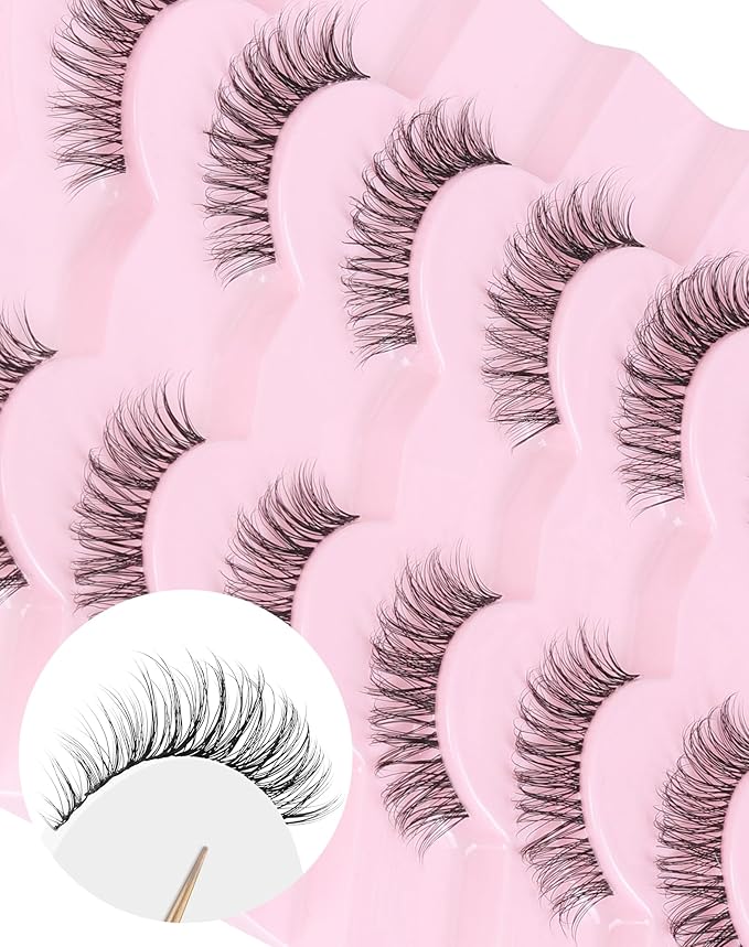 Eyelashes Wispy Lashes Natural Mink Eye Lashes Pack Clear Band Strip Lashes That Look Like Extensions Short False Eyelashes Natural 7 Pairs-Velvo Beauty