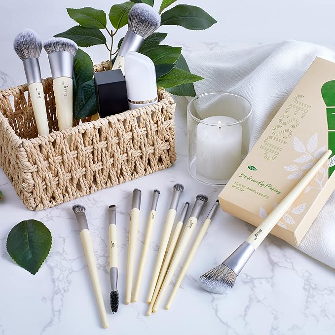Jessup Vegan Makeup Brushes Set Premium Synthetic Powder Foundation Highlight Concealer Eyeshadow Blending Eyebrow Liner Spoolie Brush Set Burlywood 12pcs T327-Velvo Beauty