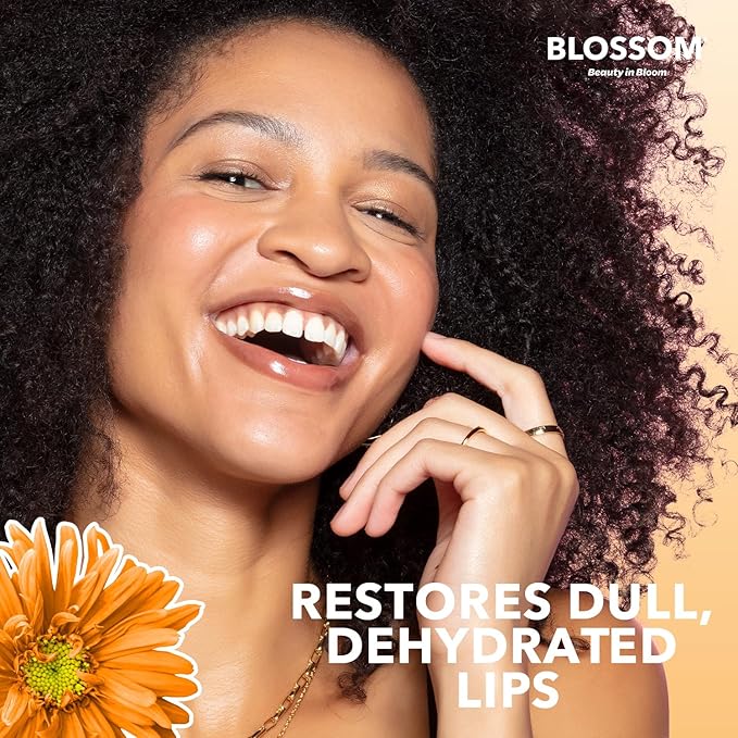 Blossom Moisturizing and Hydrating Shimmer Sparkle Lip Oil with Olive Oil + Grape Seed Oil, Infused with Real Flowers, 3g, Mango-Velvo Beauty