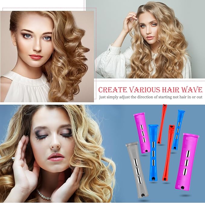48 Pieces Hair Perm Rods Short Cold Wave Rods Plastic Perming Irons Hair Curling Rollers Curlers with Steel Pintail Comb Rat Tail Comb for Hairdressing Styling Supplies(4 Sizes,4 Colors)-Velvo Beauty