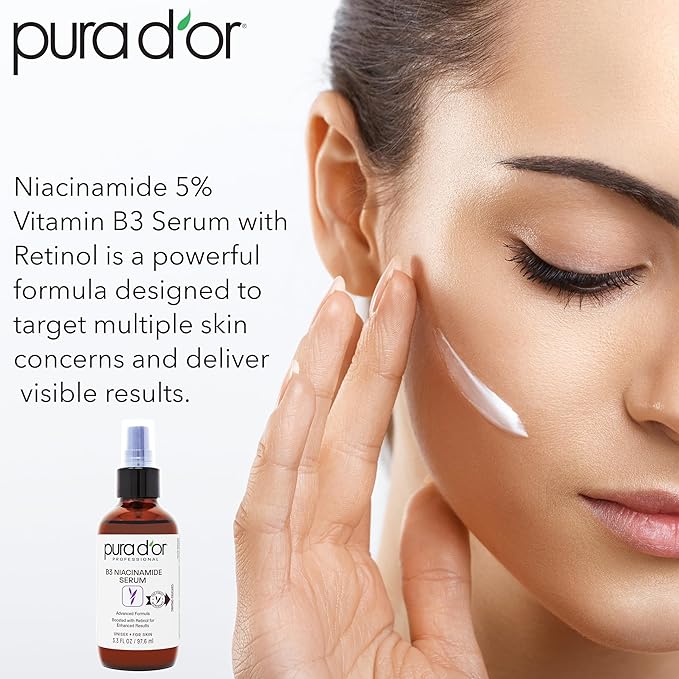 PURA D'OR 3.3 Oz B3 Niacinamide Advanced Facial Serum - Skin Care Formula with Retinol For Wrinkles, Hydration & Radiant Complexion - All Skin Types, Hypoallergenic - Women & Men-Velvo Beauty