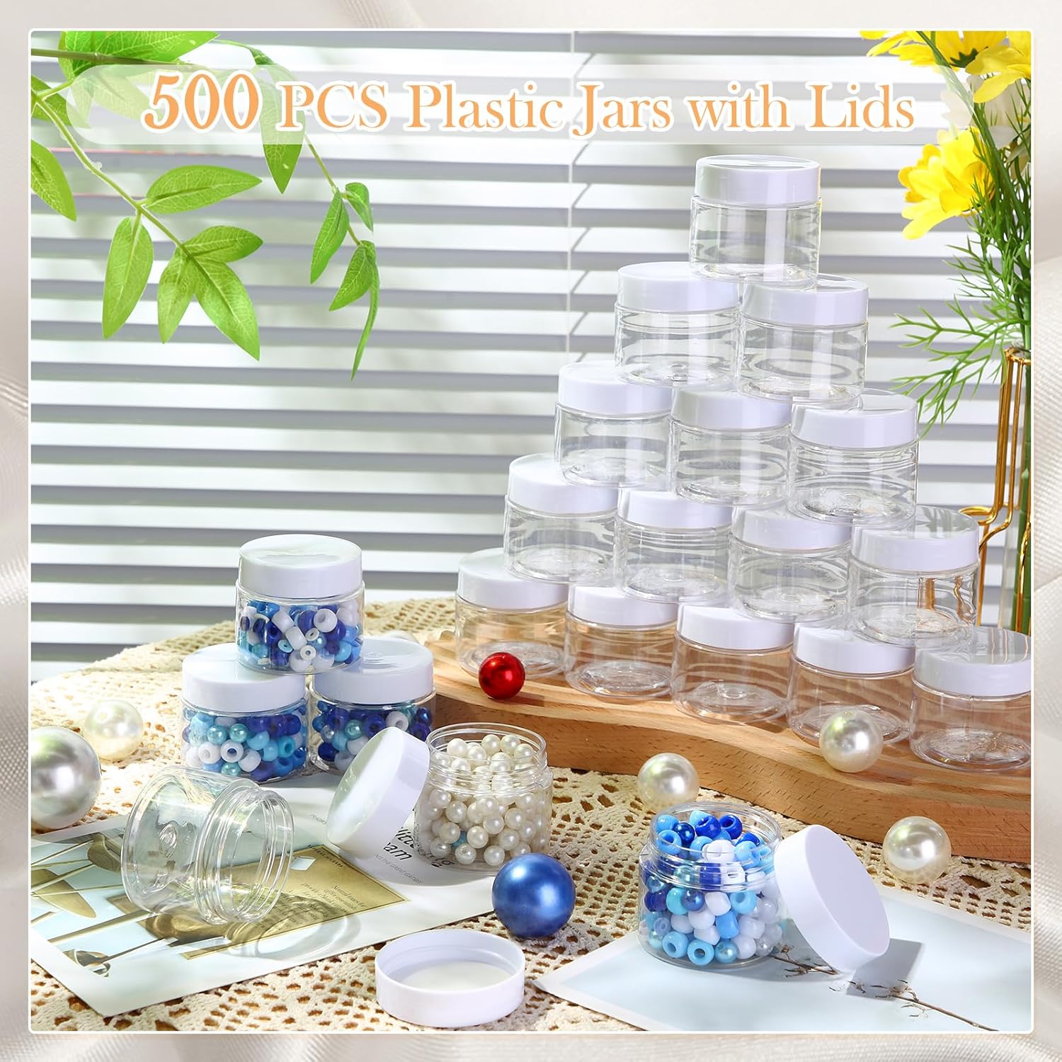 SATINIOR 100 Pcs Plastic Jars with Lids Small Containers Lids Wide Mouth Small Plastic Containers for Lotion Cream Rhinestones Body Butters Travel Storage(6 oz,White)-Velvo Beauty