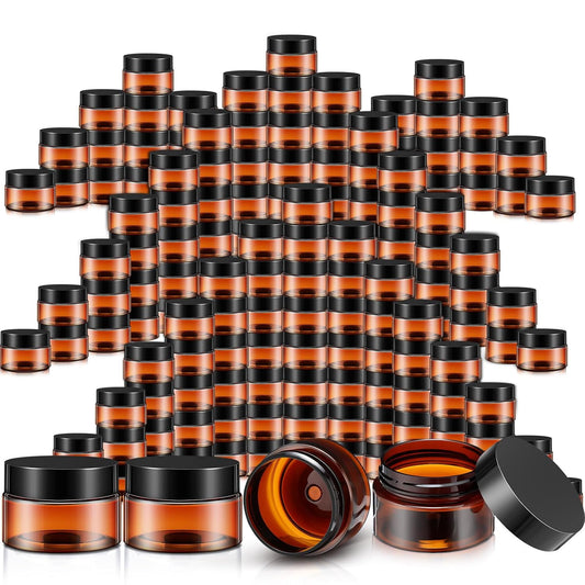 200 Pcs 1 oz Empty Bulk Plastic Container Jars with Lid Leak Proof Round Plastic Jars Small Cosmetic Travel Containers for Storage Makeup Creams Lotion Ointments, Amber-Velvo Beauty