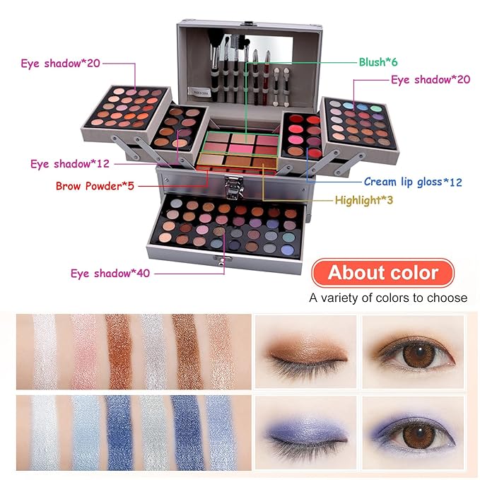 132 Colors All-in-one Makeup Palette Cosmetic Contouring Kit Gift Box Combination with Eyeshadow, Cream Concealer, Eyebrow Powder, Lip Gloss, Blush and Face Pressed Powder-Velvo Beauty