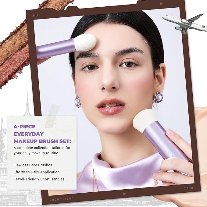 Jessup Makeup Brushes Set 4pcs Face Kabuki Brush for Foundation Contour Powder Blush Bronzer and Highlighter, Premium Synthetic Fiber Cruelty-Free, Luxury Purple T517-Velvo Beauty