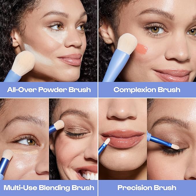 Alleyoop Overachiever 4-in-1 Travel Makeup Brush Set – Powder, Blending, Precision & Complexion Brushes – Mini Makeup Brush for Women, Vegan, Multi-Use & Travel-Friendly Makeup Tool-Velvo Beauty