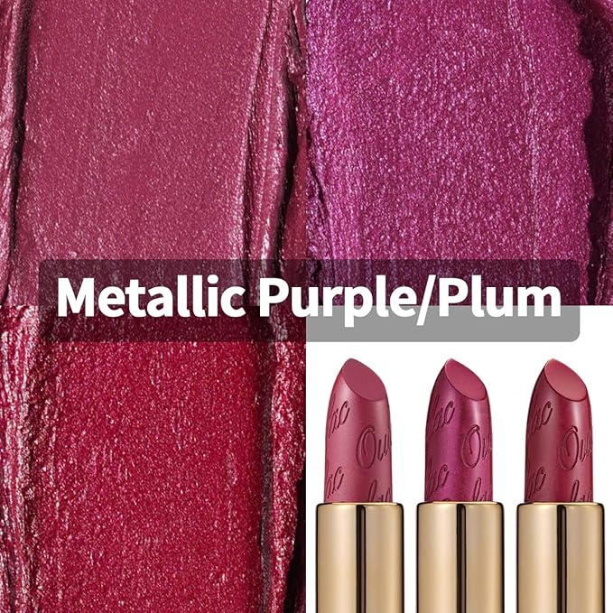Oulac Metallic Lipstick Set- Dark Lipcolor with Moisturizing Formula, Vegan Beauty, Full-Coverage Lip Color, Christmas Gifts for Women, 4.3g X 3PCS-Velvo Beauty