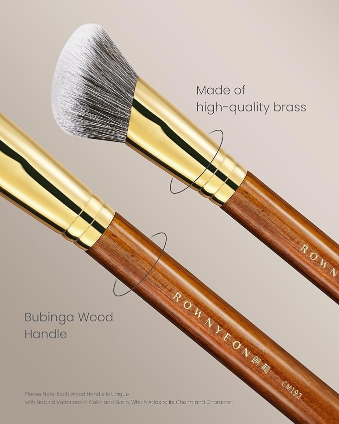 Desert Oak Series SlopeBlur Stipple Brush - Angled Nylon Bristles for Seamless Cream/Liquid/Powder Blending, Contour & Blush Application, Bubinga Handle (CM 192)-Velvo Beauty