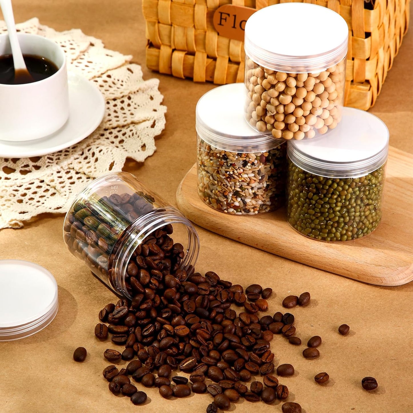 SATINIOR 100 Pcs Plastic Jars with Lids Small Containers Lids Wide Mouth Small Plastic Containers for Lotion Cream Rhinestones Body Butters Travel Storage(10 oz,White)-Velvo Beauty