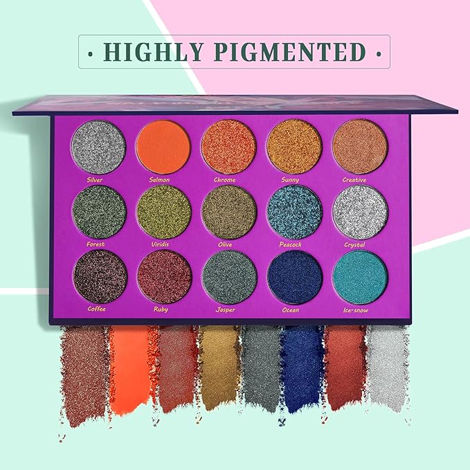 Dito 15 Color Jungle Eyeshadow Palette With 2Pcs Makeup Brush, Long Lasting Matte Makeup Palette With Mirror, Waterproof Shimmer Glitter Eyeshadow Pallet For Wife & Lover & Mother-Velvo Beauty