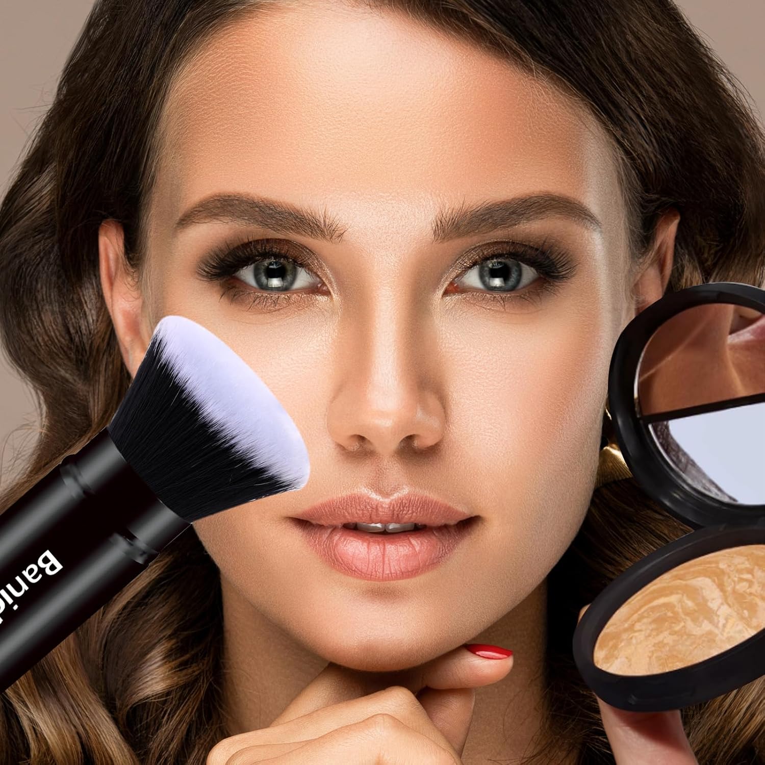 Makeup Brush Kabuki Face Brushes Retractable Travel Blush Brush Portable Flawless for Foundation, Powder Blush, Bronzer, Buffing, Liquid, Cream, Cruelty Free with Cover(Flat-Head)-Velvo Beauty