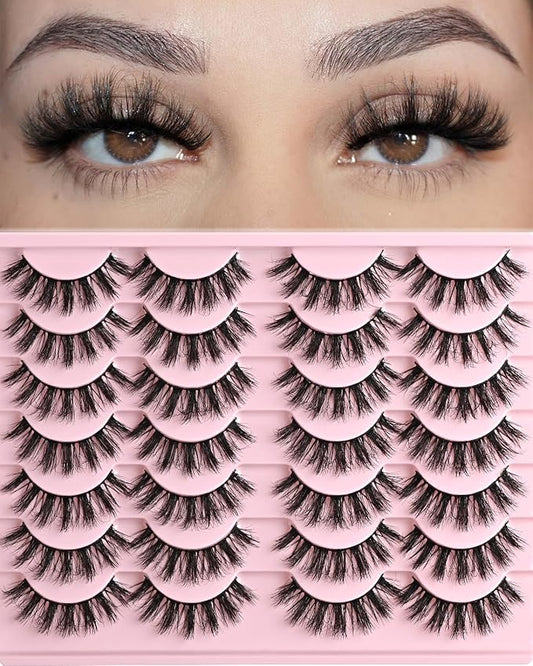 FARRED Fluffy Lashes Natural Eyelashes Short Wispy Eye Lash Strips 14 Pairs Separated Volume Eyelash Pack 16mm Dramatic Wispies Fake Strip Lashes Clusters Cat Eye Pestañas Spiky Look (F24 | 9-16mm)-Velvo Beauty