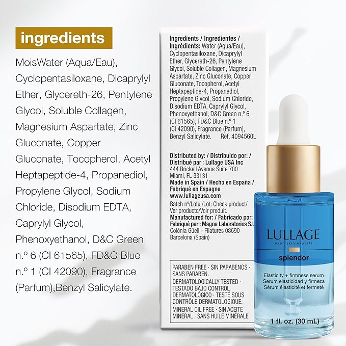 LULLAGE Splendor Elasticity & Firmness Moisturizing Face Serum for Women - Fast Absorbing Day & Night Hydrating Serum with Oxygen & Marine Collagen - 1 Fl. Oz Bottle-Velvo Beauty