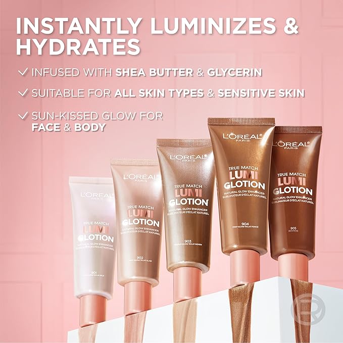 L'Oreal Paris Makeup True Match Lumi Glotion, Natural Glow Enhancer, Illuminator Highlighter, Bronzing Drops For a Sun-Kissed Glow, 901 Fair-Velvo Beauty
