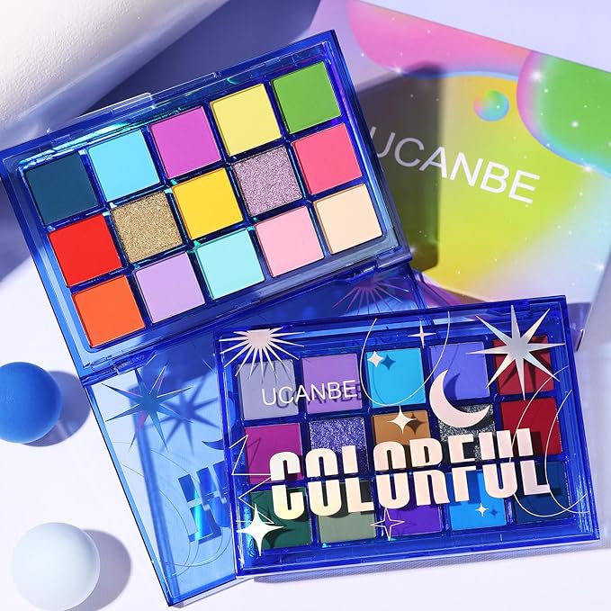 UCANBE Colorful Eyeshadow Palette, 15 Colors Vibrant Bright Shimmer Matte Metallic Neon Eye Makeup Pallet, Rainbow Green Pink Purple Orange Blue High Pigmented Sombras De Ojos Gift Kit-Velvo Beauty