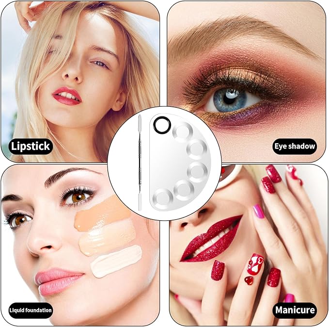 Makeup Mixing Foundation Palette Tools - Stainless Steel Nail Art Palette with Makeup Foundation Spatula Professional Cosmetic Mixing Makeup Palette Tray for Eye Shadow Eyelash Lipsticks Nail Art-Velvo Beauty
