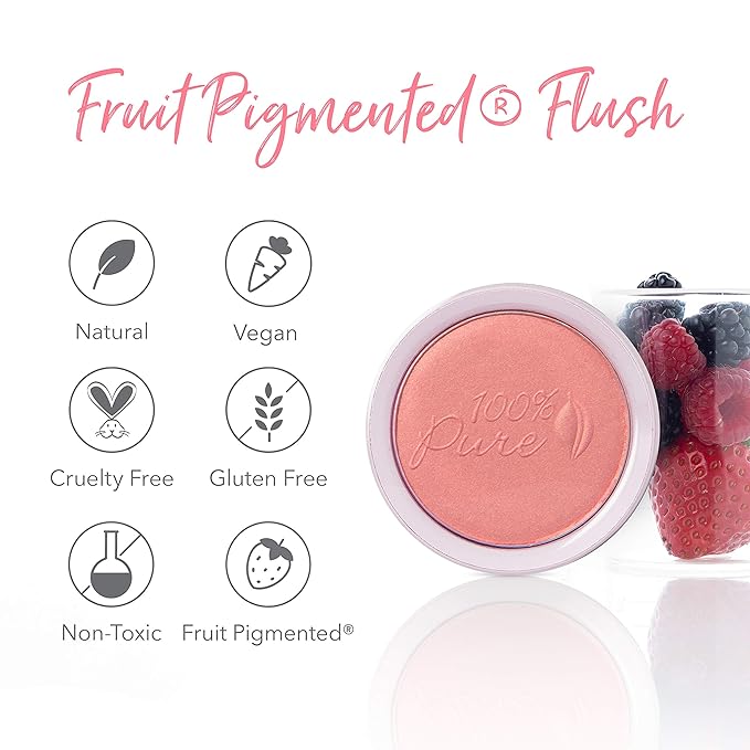 100% PURE Powder Blush (Fruit Pigmented), Mimosa, Soft Shimmery Finish, Nourishes Skin w/Rosehip Oil, Cocoa Butter, Natural Makeup (Light Coral) - 1.81 oz-Velvo Beauty