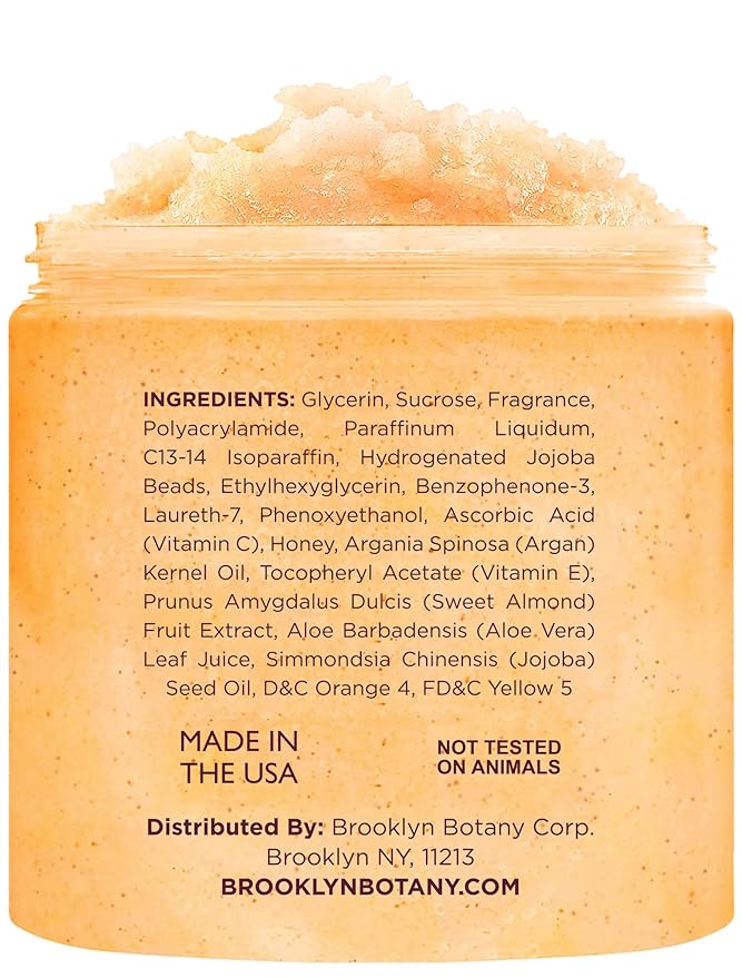 Brooklyn Botany Vitamin C Honey Sugar Scrub for Body 10 oz – Deeply Hydrating and Gently Exfoliating Body Scrub for Women and Men – Moisturizing and Nourishing the Skin-Velvo Beauty