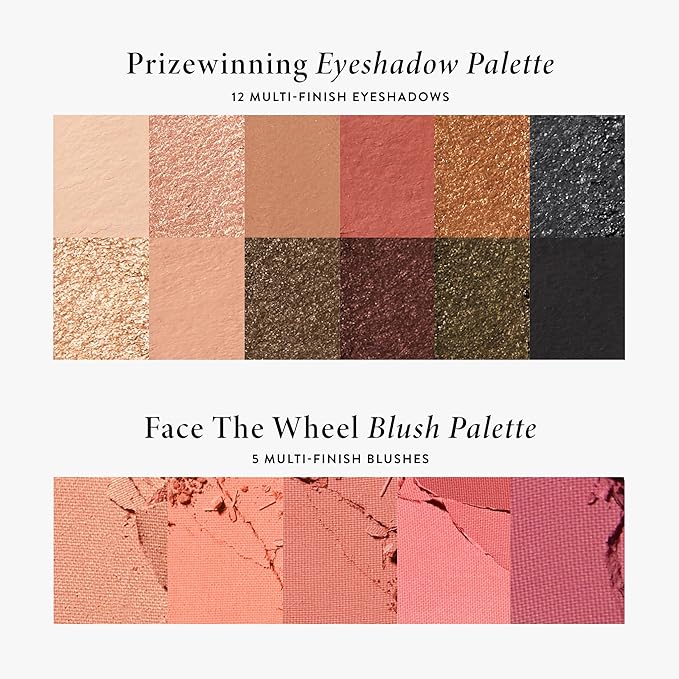 LAURA GELLER NEW YORK Wheel fo Fortune Eye and Cheek Palette Kit - Prizewinnig Eyes Eyeshadow Palette + Face the Day Blush Palette + Dual-Ended Brush-Velvo Beauty