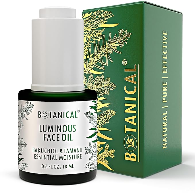 Botanical Luminous Face Oil | Skin Rejuvenating Tamanu & Bakuchiol w/Gua Sha Lift Scraper | Organic, Pure, Natural Skincare (0.6 fl oz | 18 ml)-Velvo Beauty