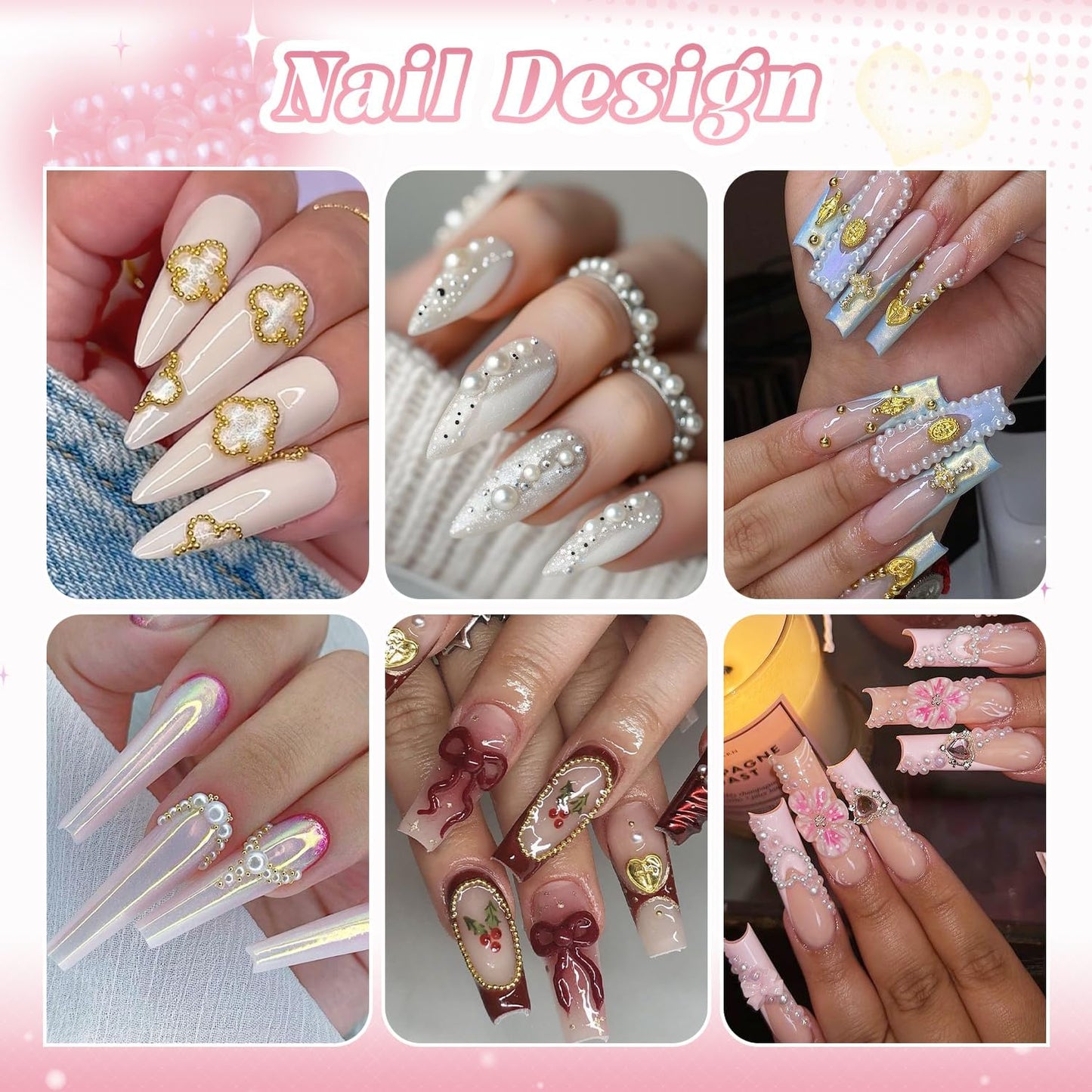 2 Boxes Flatback Pearls (White+Beige) And Metal Nail Beads (Silver+Gold) For Nail Art, Luxurious Pearl Nail Charms and Gems and Small Round Caviar Beads Nail Accessories For Acrylic Nail Tips Manicure-Velvo Beauty