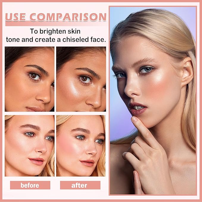 2PCS Fairy Pink Highlighter Makeup Palette Face Powder Highlighters Iluminadores De Maquillaje Shimmer Glitter Diamond Highlighter Blush Powder Makeup Palette-Velvo Beauty