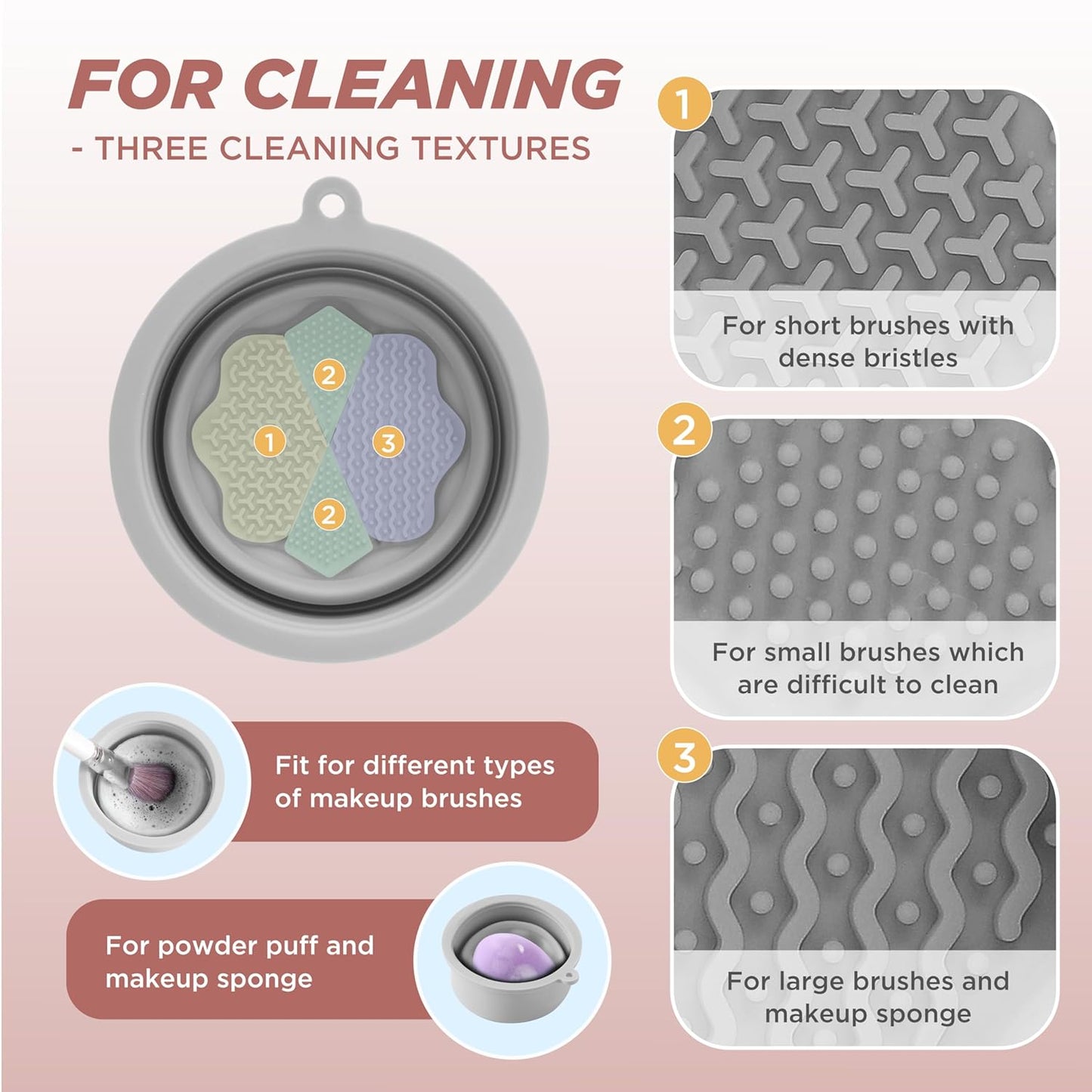 Makeup Brush Cleaner - Foldable Silicone Makeup Brush Cleaner Mat with Brush Storage Holder Makeup Brush Cleaning Bowl Cosmetic Brush Washing Tool for Cleaning Organizer and Drying (Grey)-Velvo Beauty