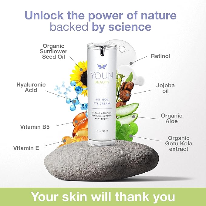 YOUN Beauty Retinol Eye Cream by Holistic Plastic Surgeon Dr. Anthony Youn – Paraben-Free Night Eye Cream with 1% Retinol and Hyaluronic Acid – Under Eye Cream for Hydration and Skin Firming, 1 Fl Oz-Velvo Beauty