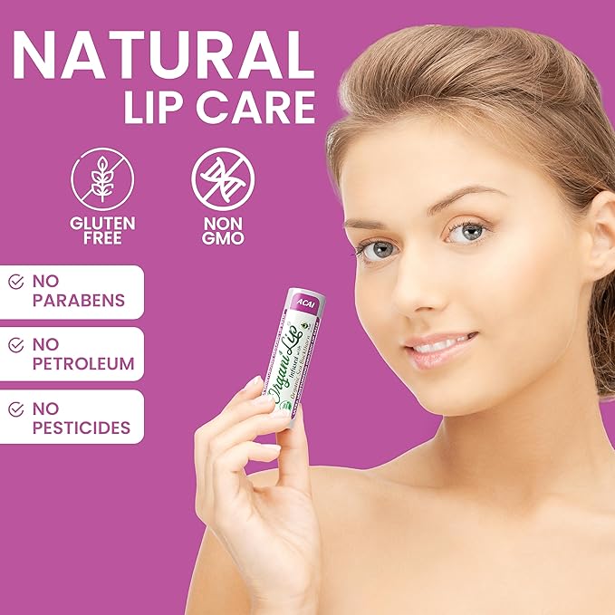 OrganiLip Organic Lip Balm, Acai Flavor, Ultra Hydrating Lip Moisturizer for Cracked or Dry Lips, Oval Shaped Tube, USDA Certified Organic, 3 Pack-Velvo Beauty