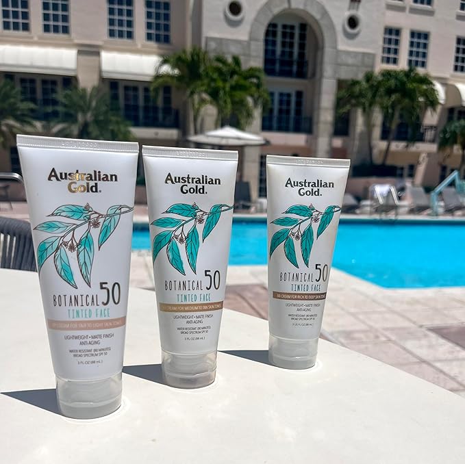 Australian Gold Botanical SPF 50 Tinted Mineral Sunscreen for Face, Non-Chemical BB Cream, Water-Resistant, Matte Finish, For Sensitive Facial Skin, Medium to Tan Skin Tones, 3 FL Oz-Velvo Beauty