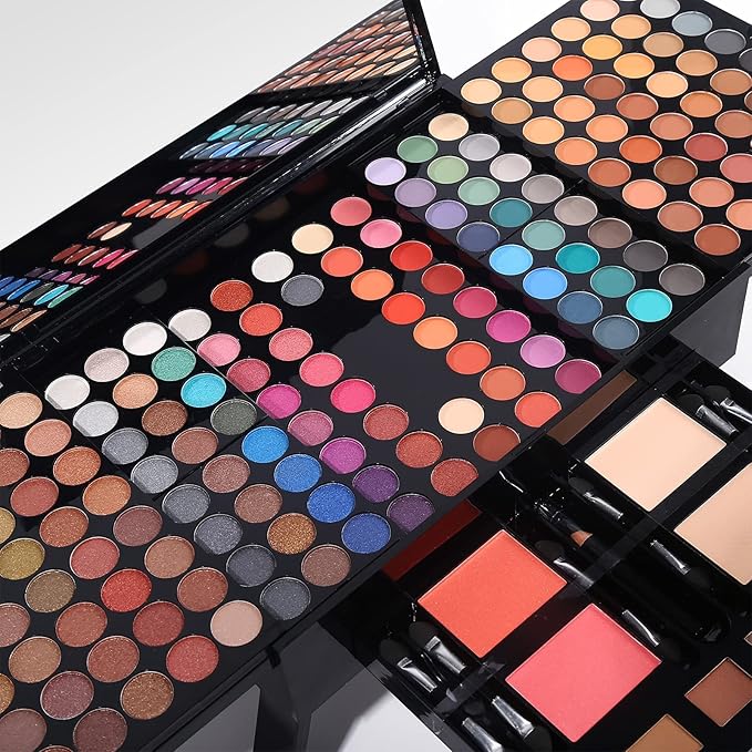 Professional Makeup Kit for Women with Mirror All In One Makeup Gift Set for Teens 180 Color Eyeshadow Palette 2 Blush 2 Powder 1 Eyeliner 4 Eyebrow Make Up Sets Matte Shimmer Mixing Pallet Eye Shadow-Velvo Beauty